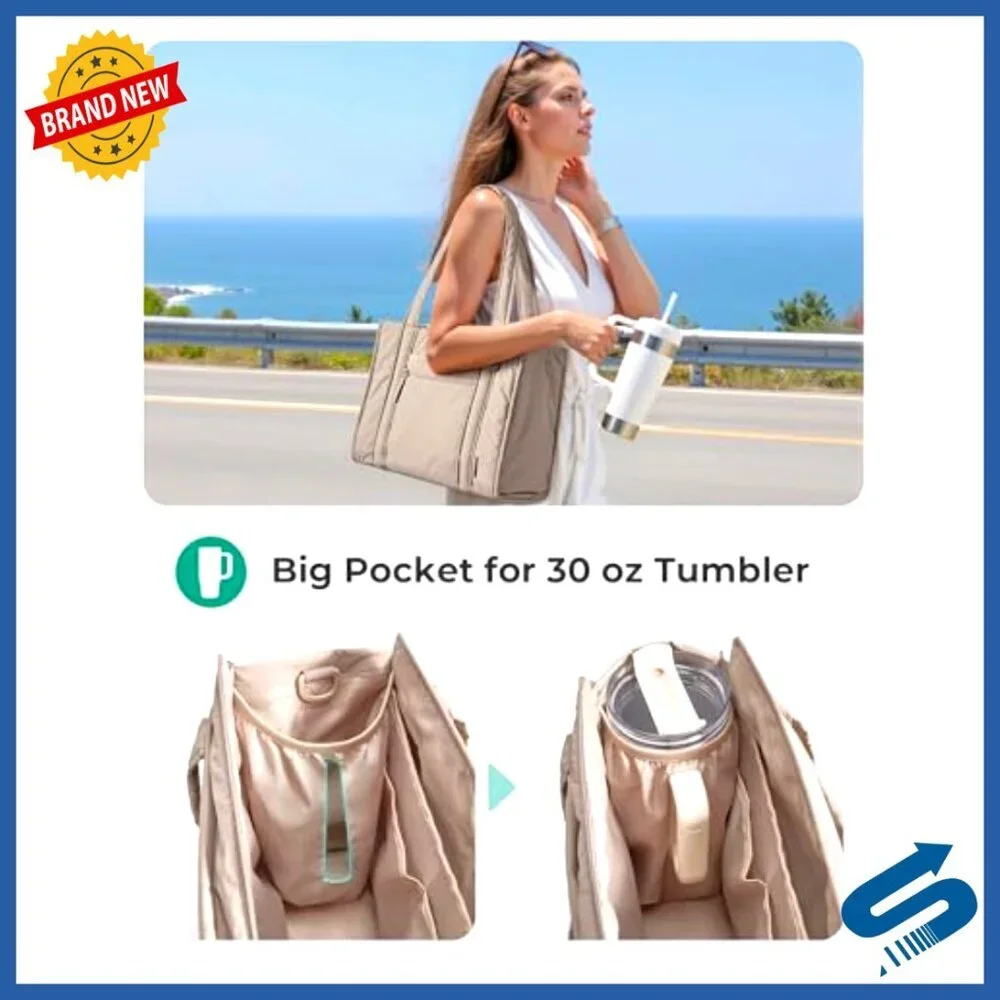Quilted Crossbody Tote Bag with Zipper Multi-Pocket Lightweight Travel Work